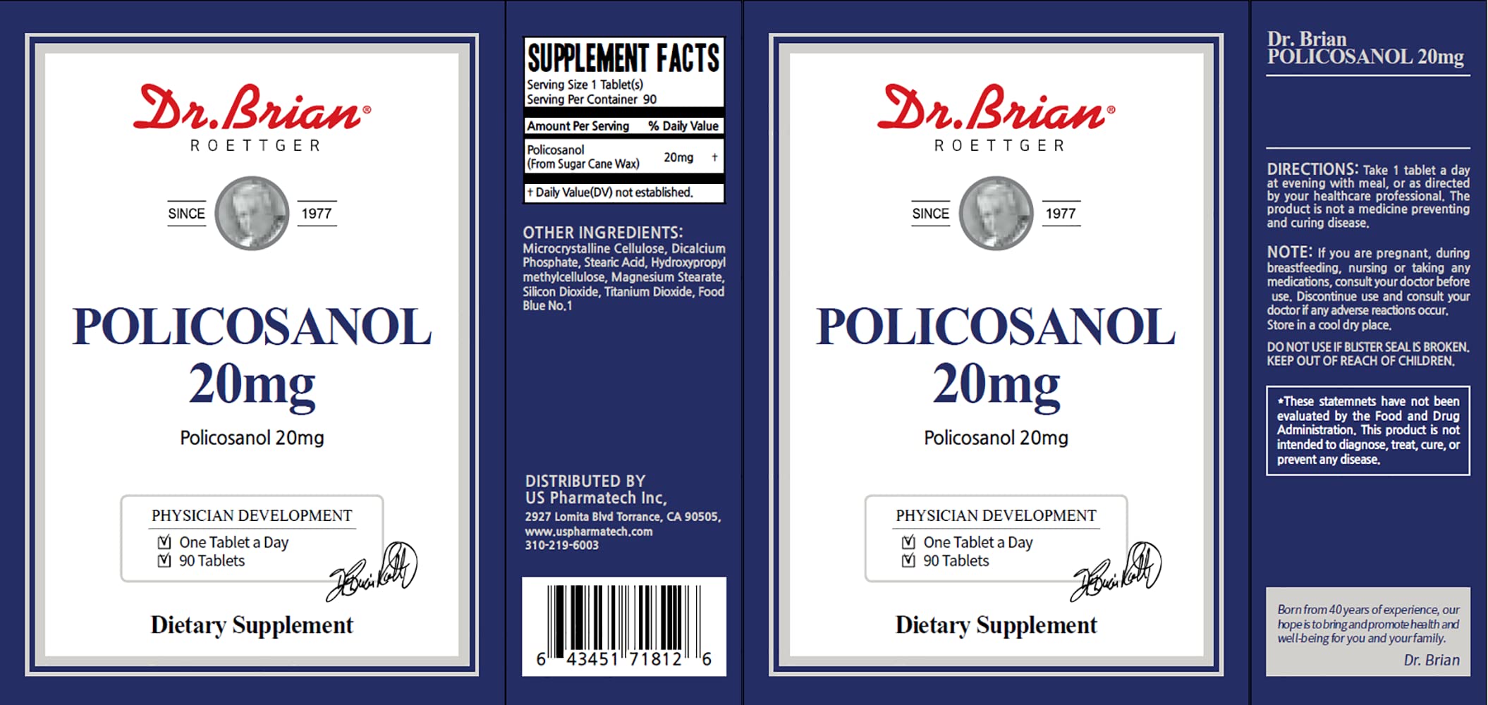 DR.BRIAN ROETTGER Policosanol 20mg packaging illustration with eco-friendly design.
