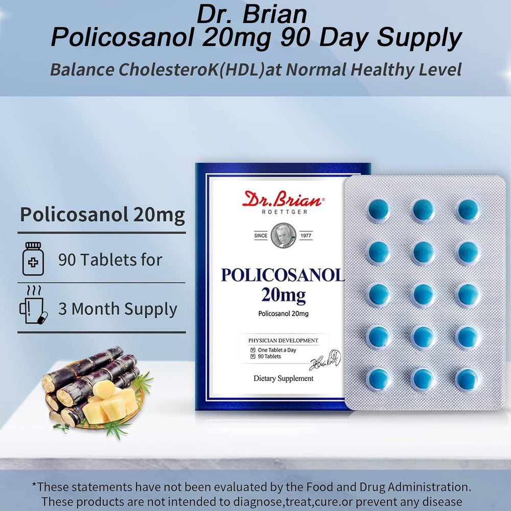 DR.BRIAN ROETTGER Policosanol 20mg USA manufactured seal on packaging.
