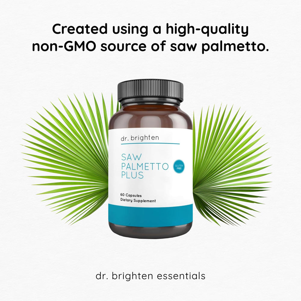 Dr. Brighten Saw Palmetto Plus label shows USA-made formulation.
