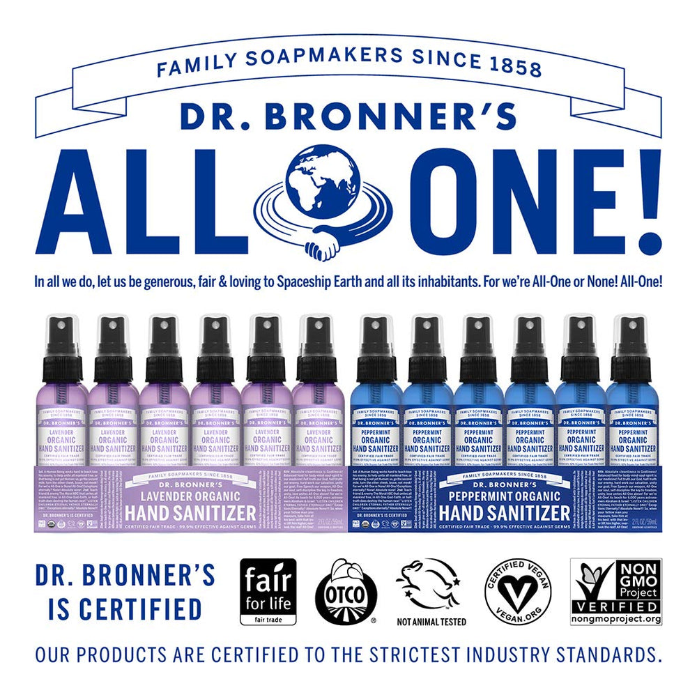 Dr. Bronner's lavender hand sanitizer spray mist after outdoor play.