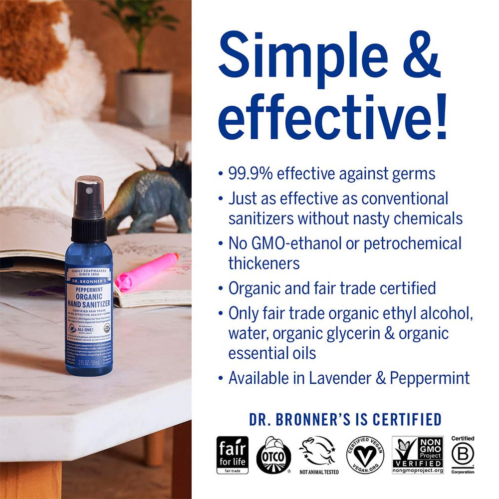 Dr. Bronner's lavender spray in a bag for easy access during commutes.