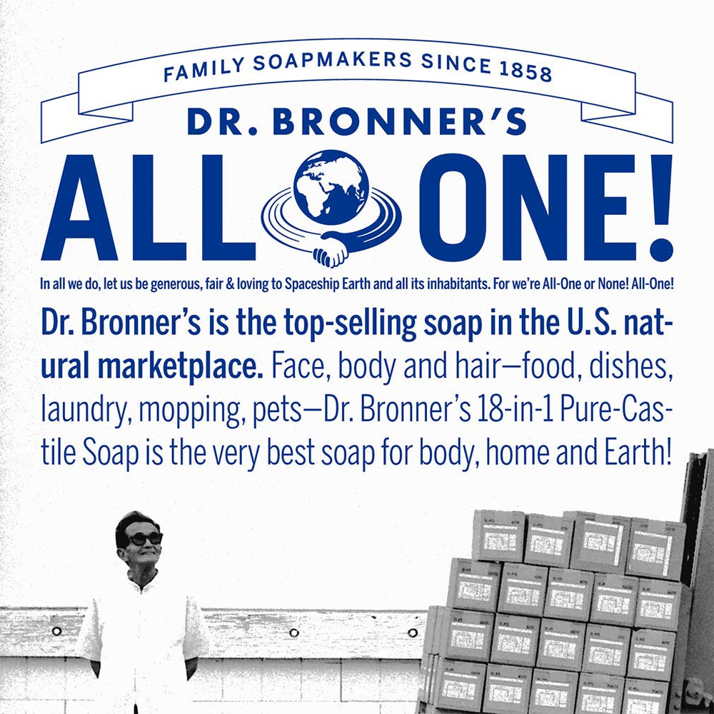 Dr. Bronner's lavender sanitizer bottle with visible organic ingredient label.