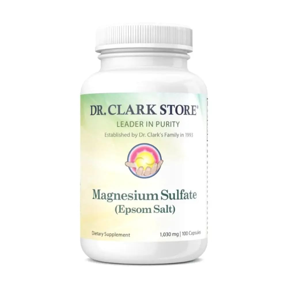 Dr. Clark Magnesium Sulfate USP capsule bottle label emphasizing purity for digestive support