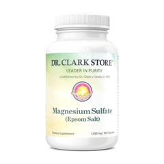 Dr. Clark Magnesium Sulfate USP capsule bottle label emphasizing purity for digestive support