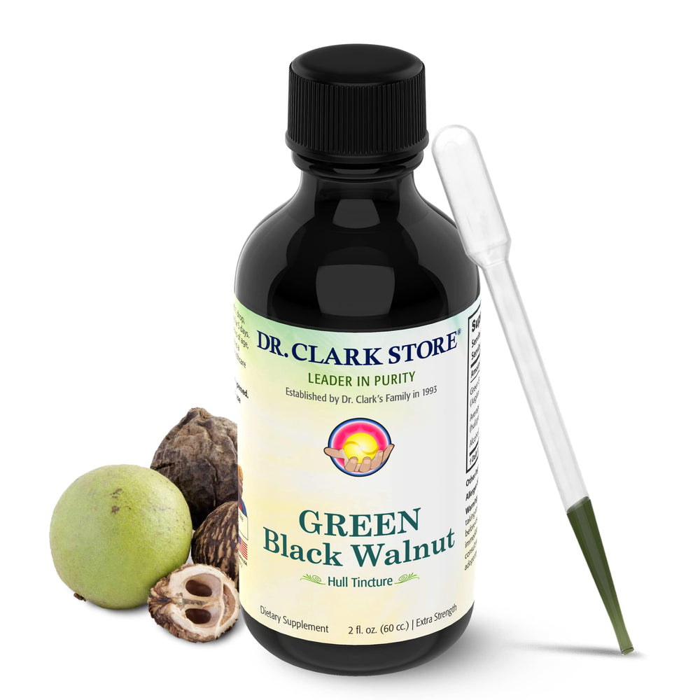 Dr Clark Store Original Green Walnut Hull Tincture bottle supports healthy intestinal balance.