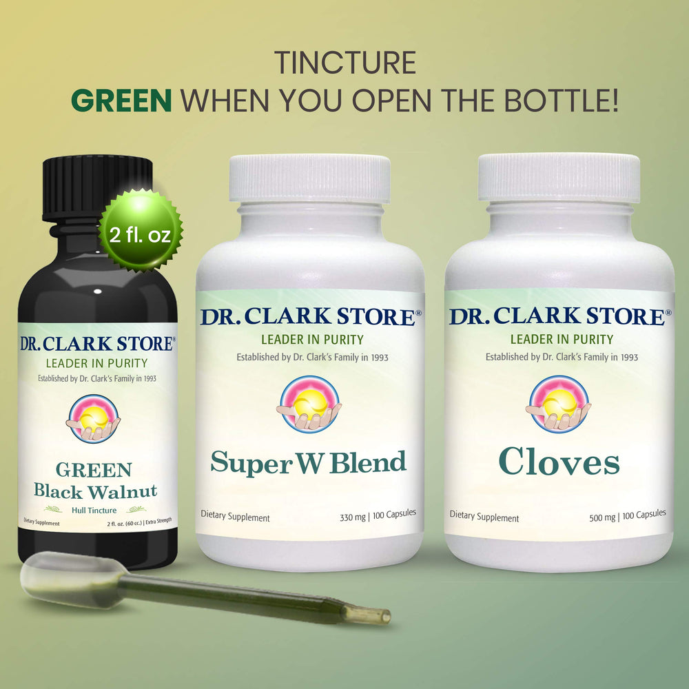 Dr Clark Store Travel-friendly kit pictured in compact bottle and capsule form.