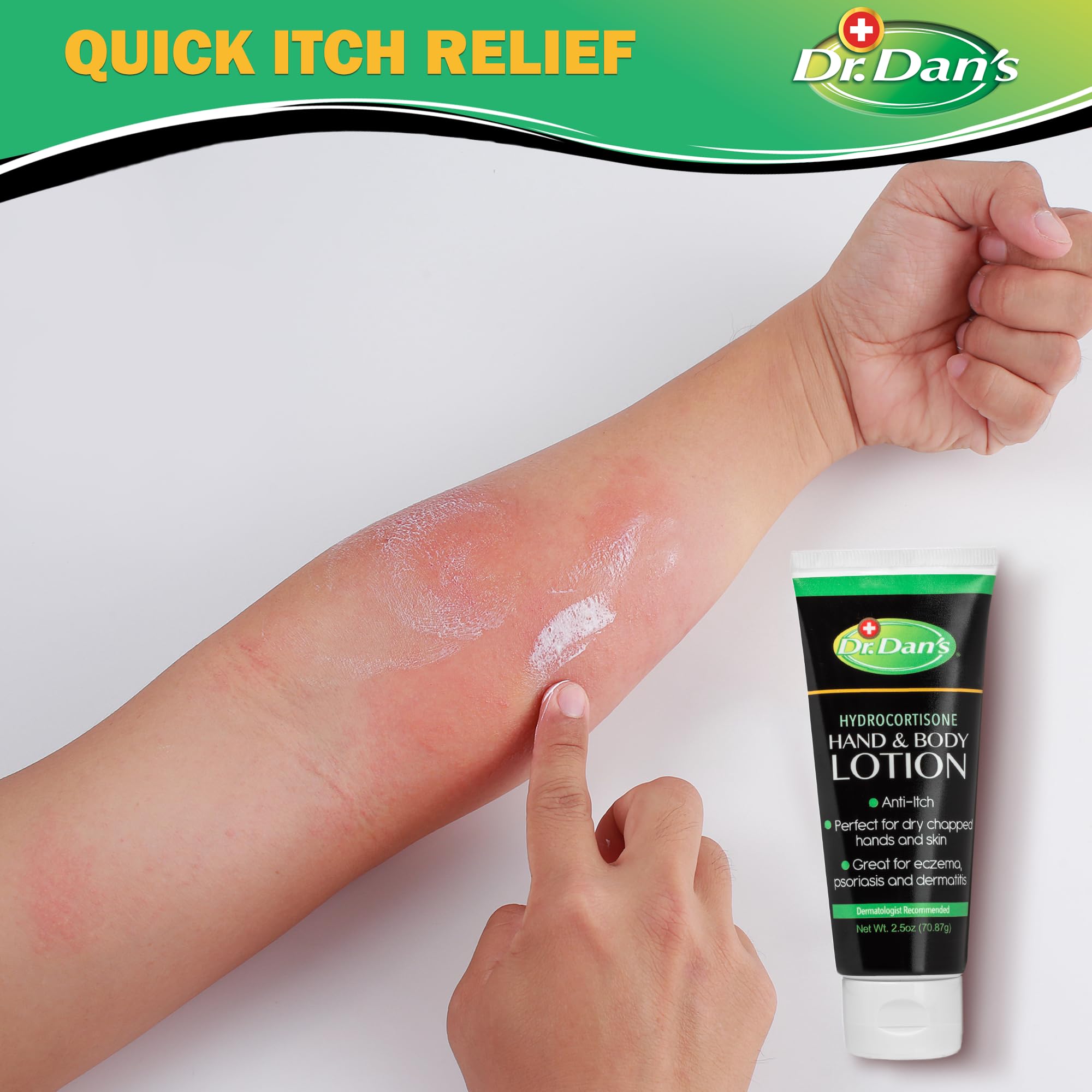 Three-pack packaging from Dr. Dan's Hydrocortisone lotion for family use.