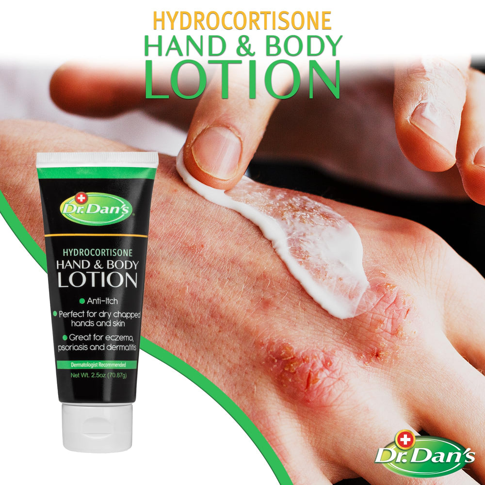 A small amount being applied to an elbow for irritated skin relief with Dr. Dan's lotion.