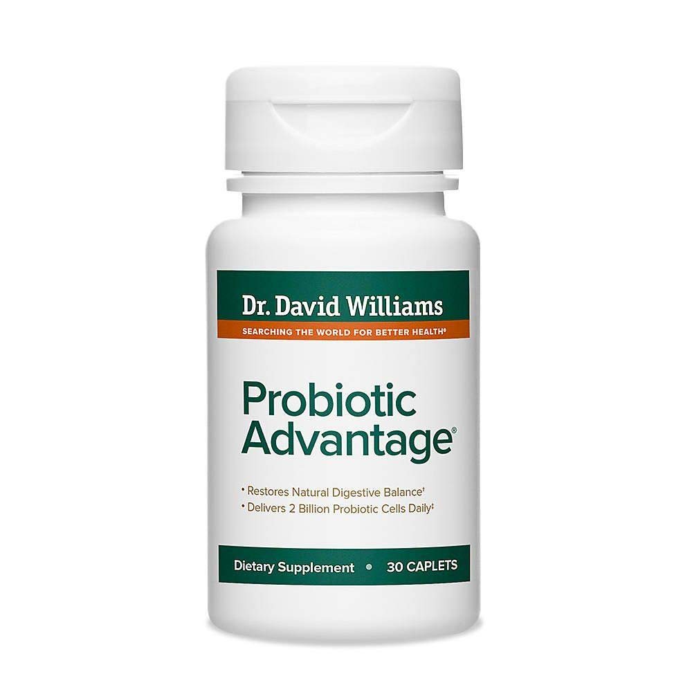 Dr. David Williams Probiotic Advantage bottle with seven strains shown for daily balance