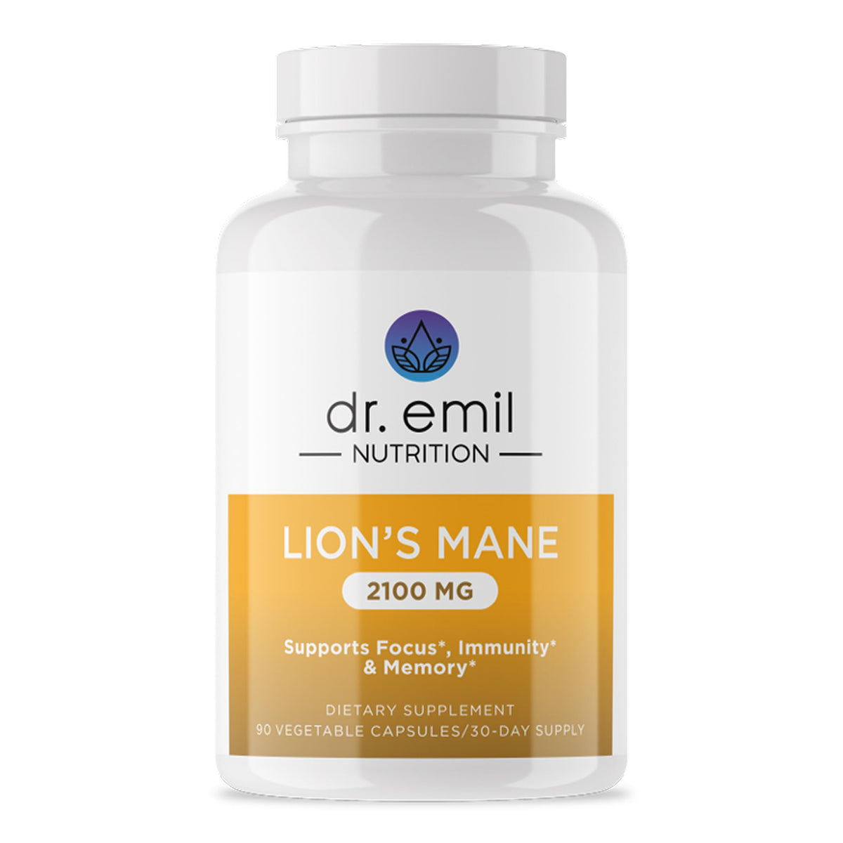 DR. EMIL NUTRITION Lion's Mane capsule close-up highlighting focus support