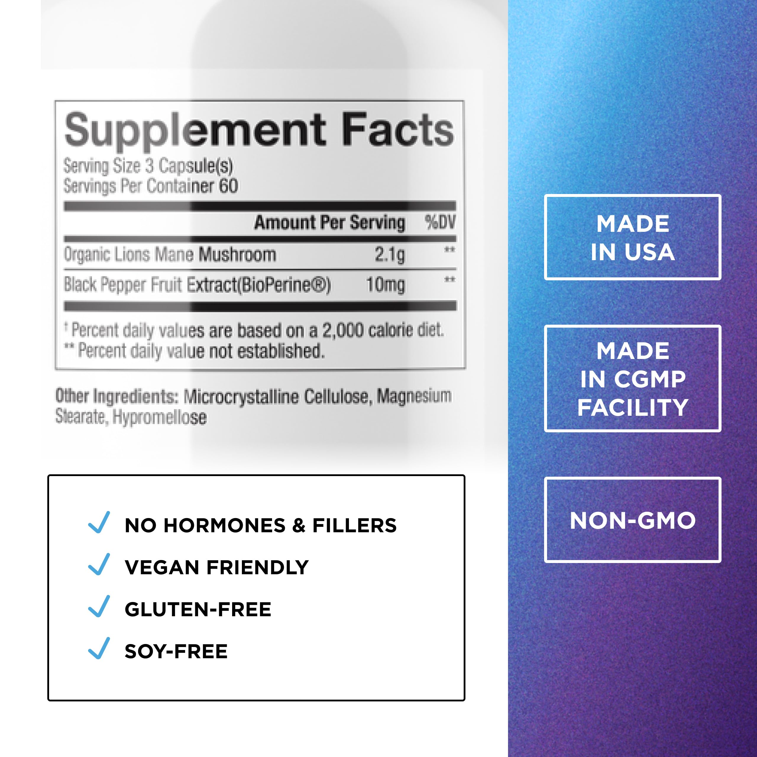 Close-up of DR. EMIL NUTRITION Lions Mane capsules for potency
