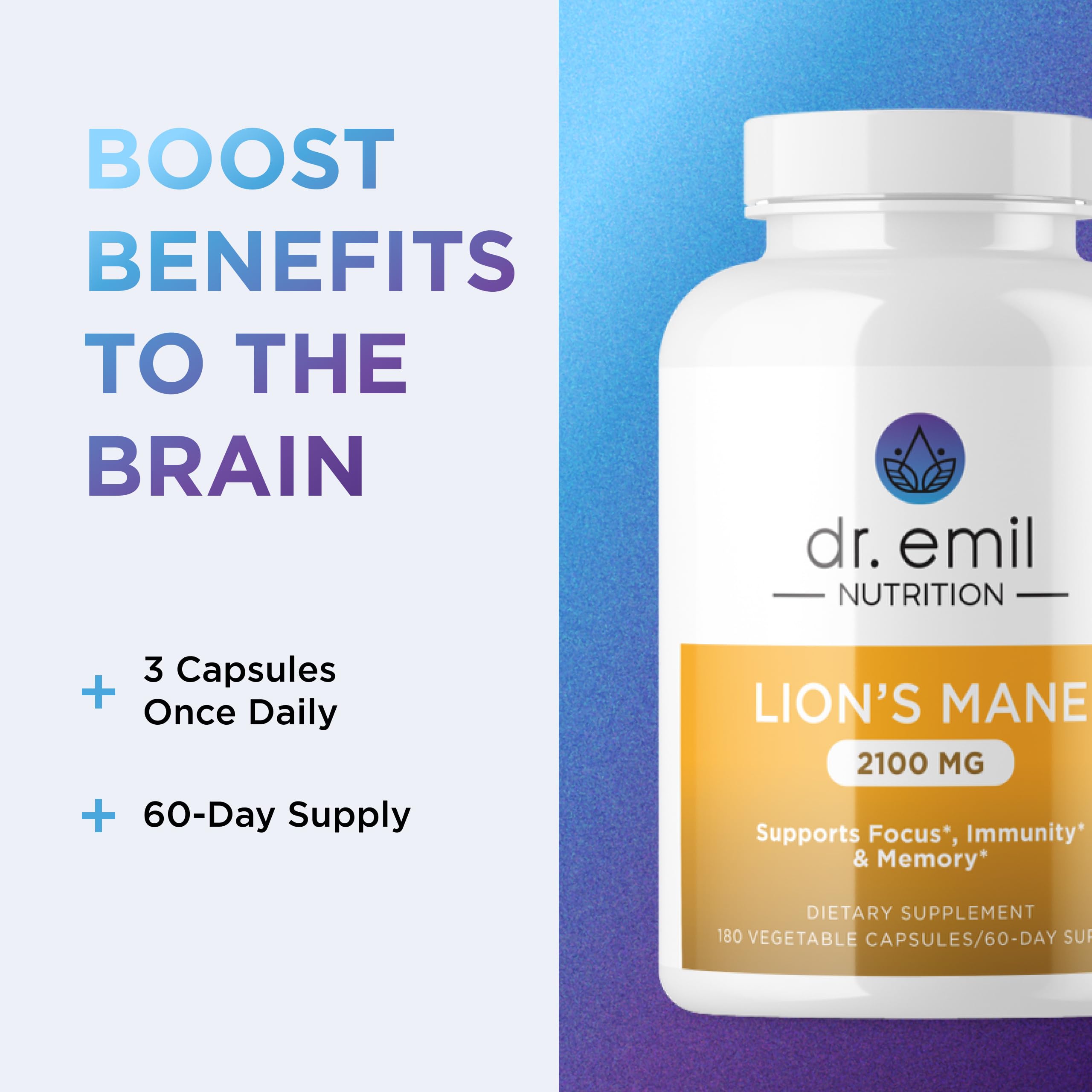 USA-grown mushrooms used in DR. EMIL NUTRITION Lions Mane product