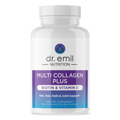 DR. EMIL NUTRITION Multi Collagen Plus bottle front supports daily beauty and wellness.