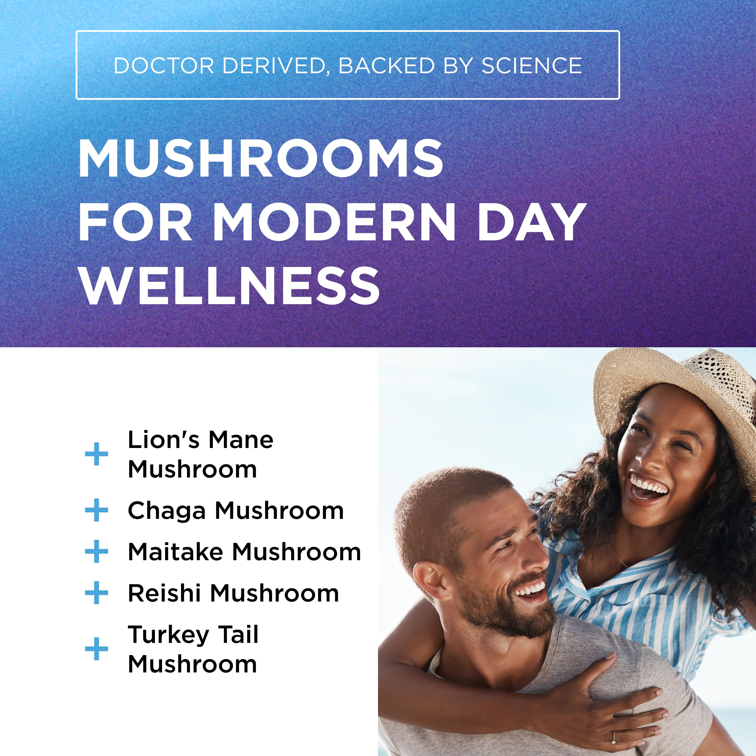 DR. EMIL NUTRITION mushroom blend closeup with Chaga, Reishi, Maitake and Turkey Tail for immune resilience
