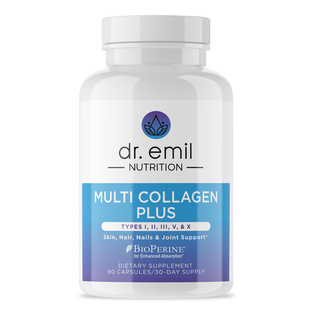 DR. EMIL NUTRITION Women's Multi Collagen bottle promotes hair, skin, and nails.