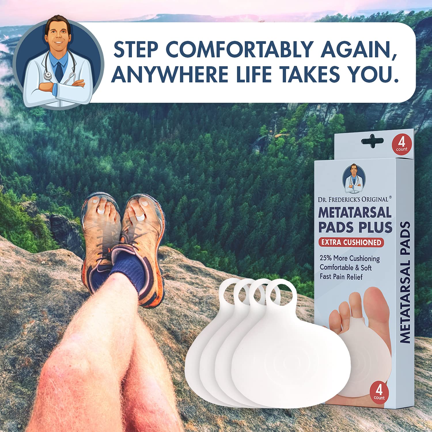 Pad under ball of foot during walking for daily comfort.