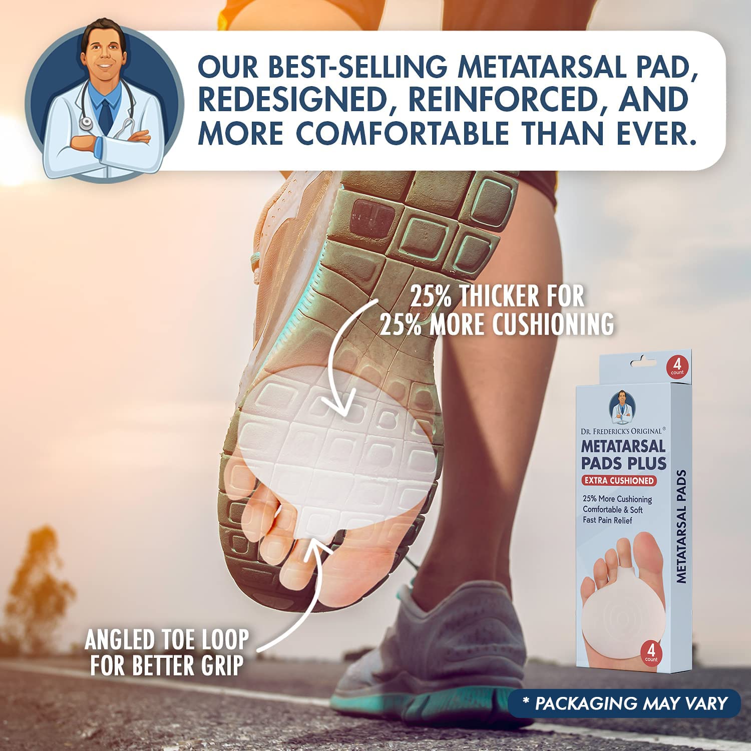 Close-up of soft gel forefoot cushion for targeted relief.