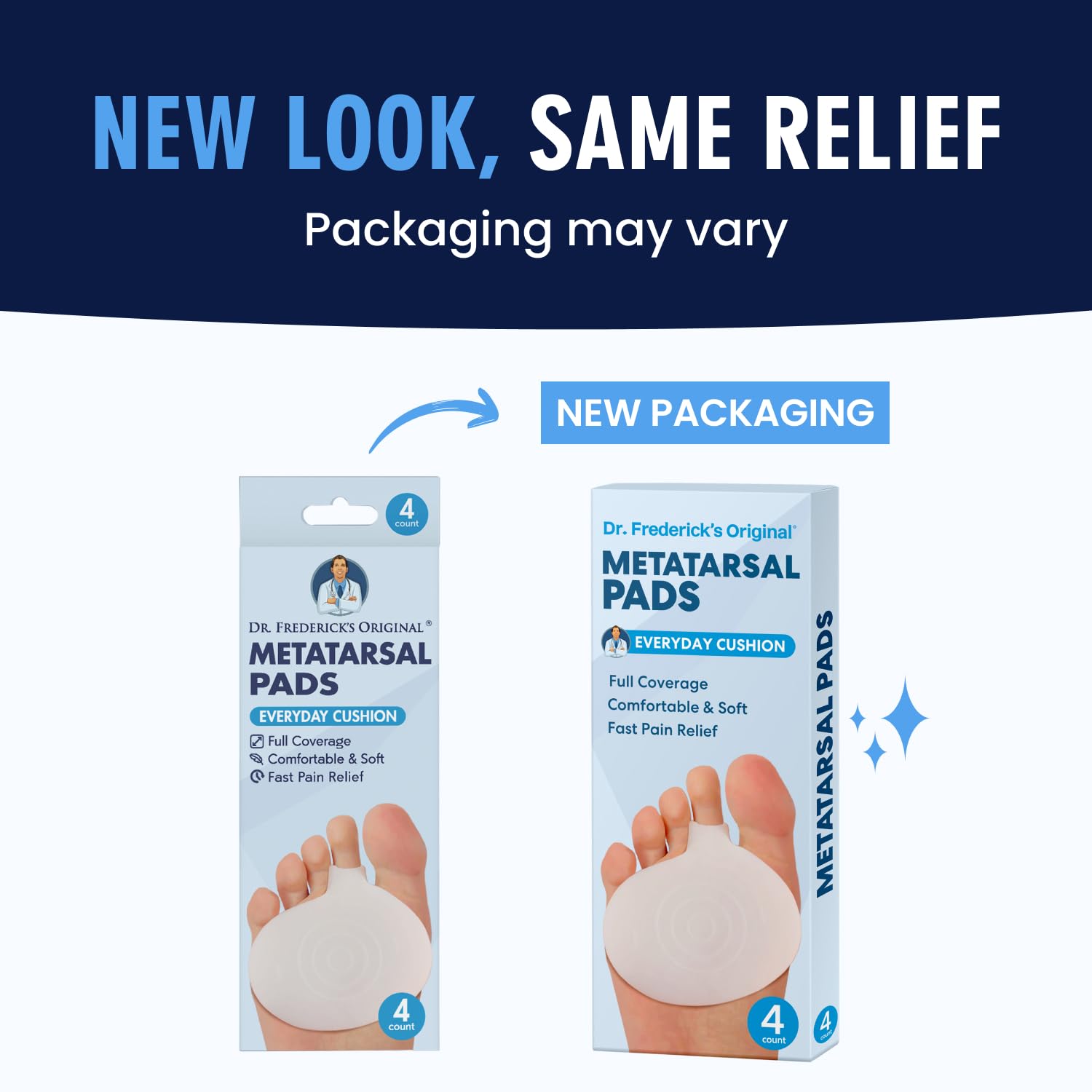 Dr. Frederick's Original metatarsal pads stay securely under the ball of the foot in any shoe.