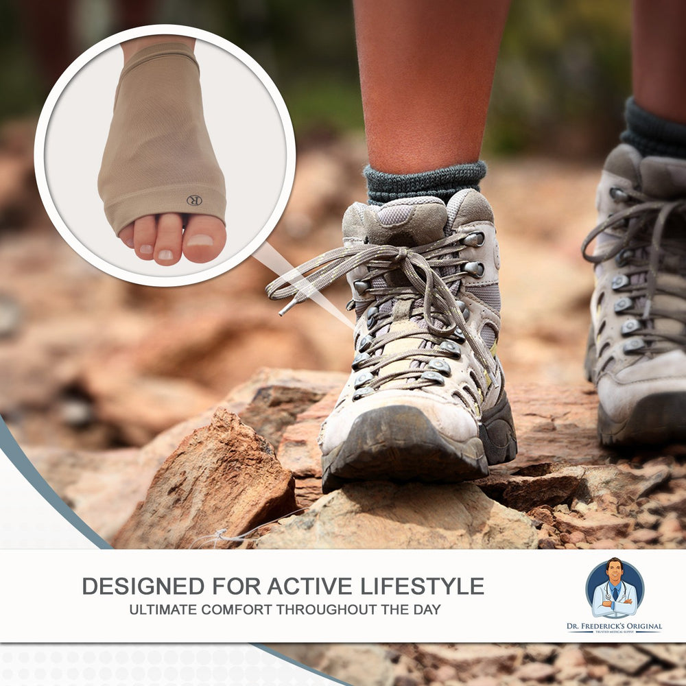 Dr. Frederick's Original stretchy fabric arch sleeves offer comfort.