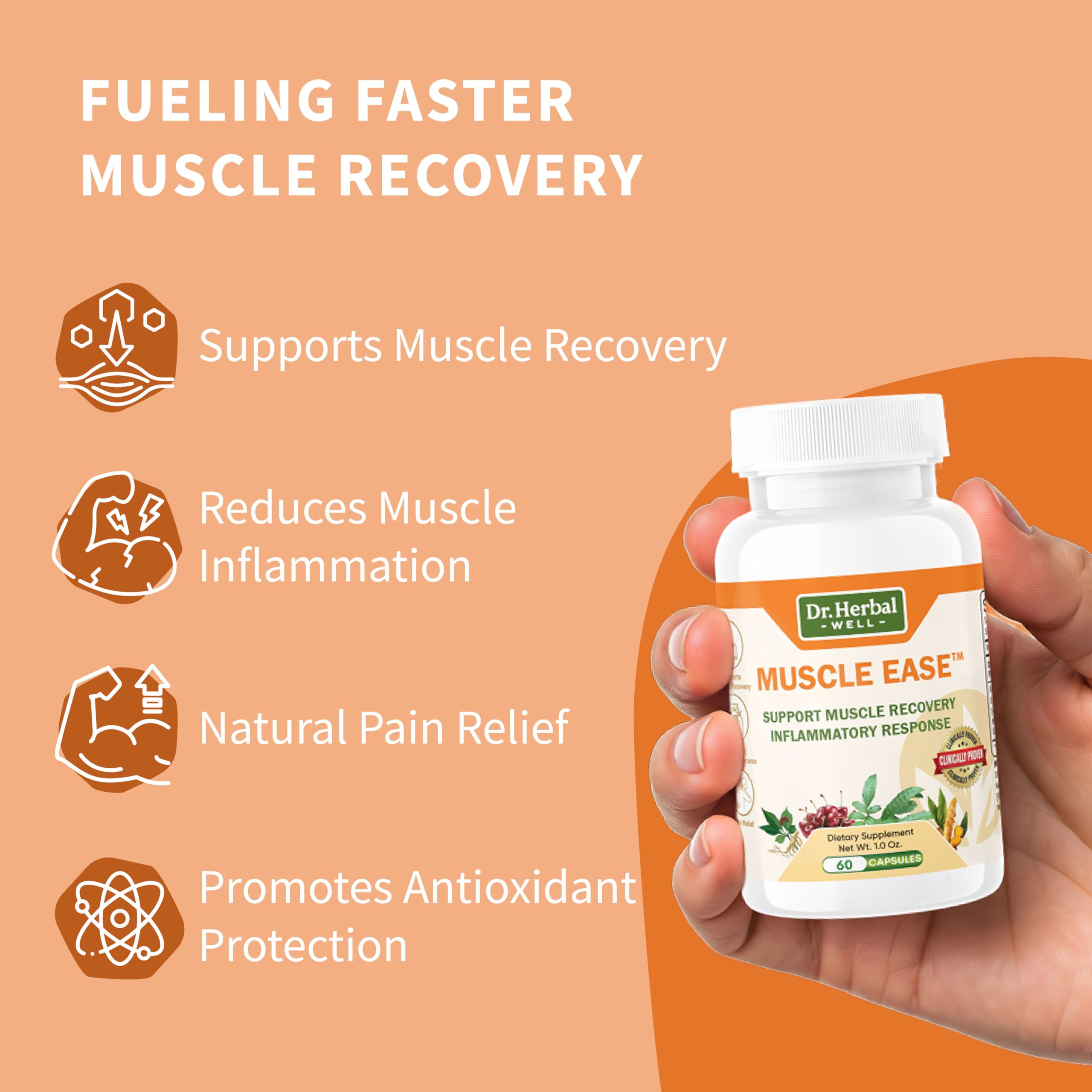 DR. HERBAL WELL Muscle Ease packaging display emphasizing natural formulation