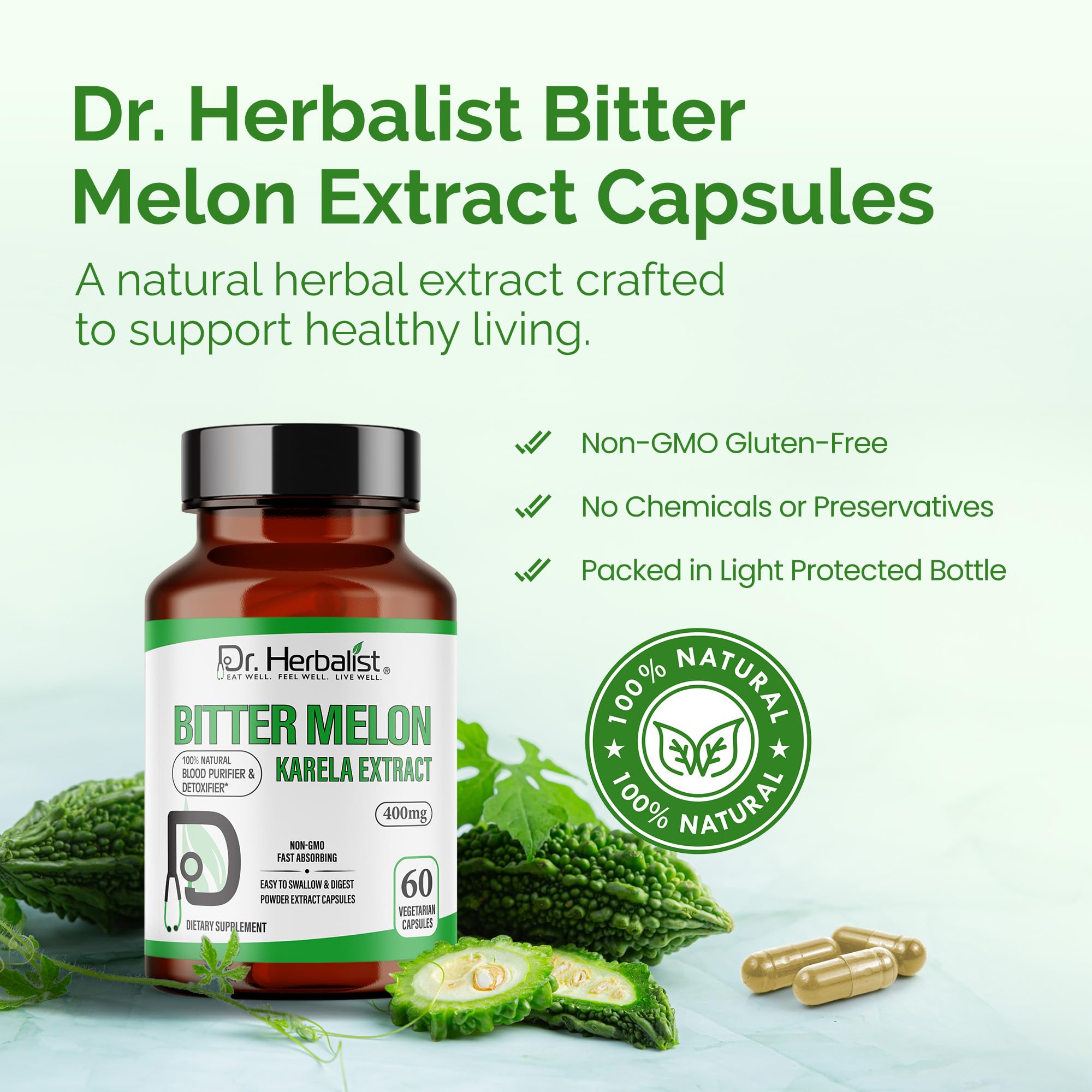 Dr. HERBALIST Bitter Melon Extract CGMP facility badge signifying quality