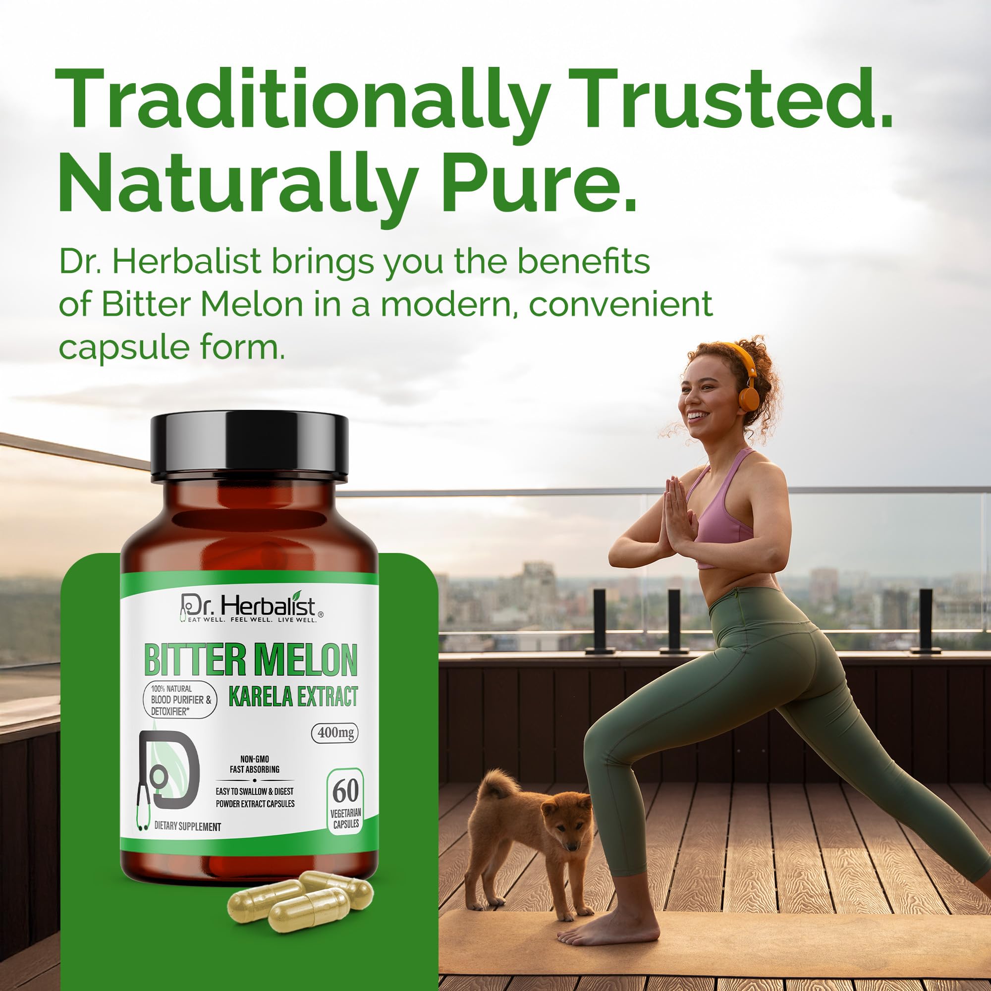 Dr. HERBALIST bottle with water demonstrating simple daily ritual