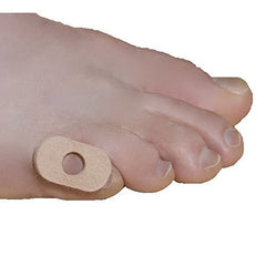 Dr. Jill's corn pads with center aperture protect irritated toes by reducing shoe pressure.