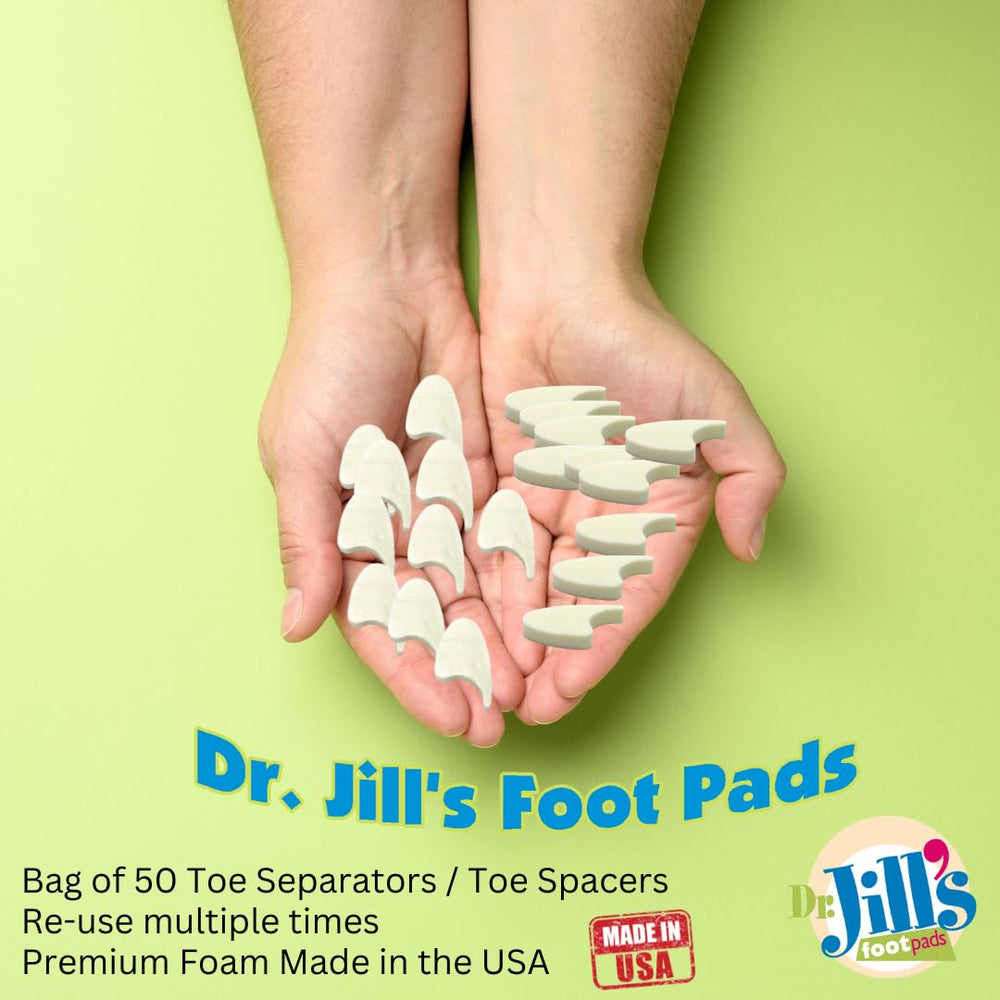 Dr. Jill's Foot Pads shoe-friendly foam toe separator fits into favorite shoes.