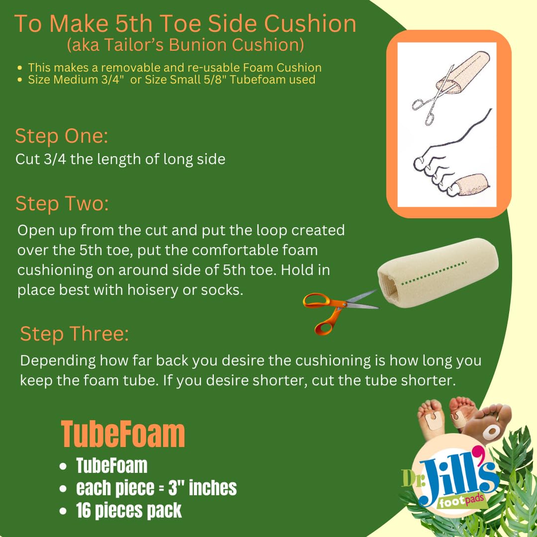 Dr. Jill's Foot Pads Tubefoam thick 3-inch pieces wrap toe areas with gentle padding.