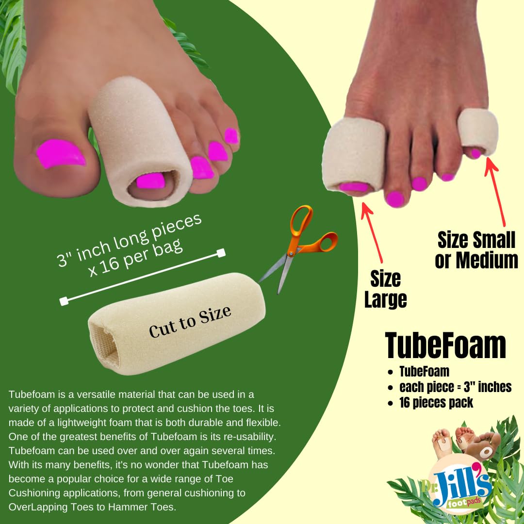Dr. Jill's Foot Pads Tubefoam size large fit comfortably inside most footwear.