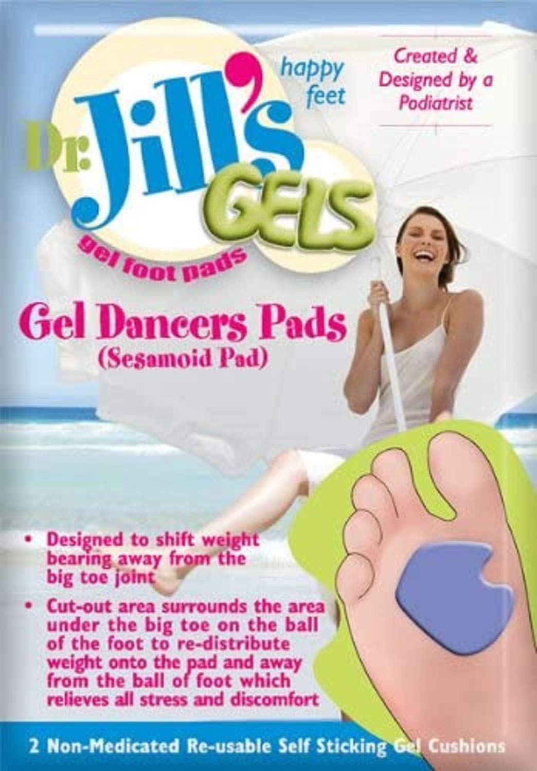 Dr. Jill's Gel Dancer's Pads for the left foot ease pressure under the big toe joint.