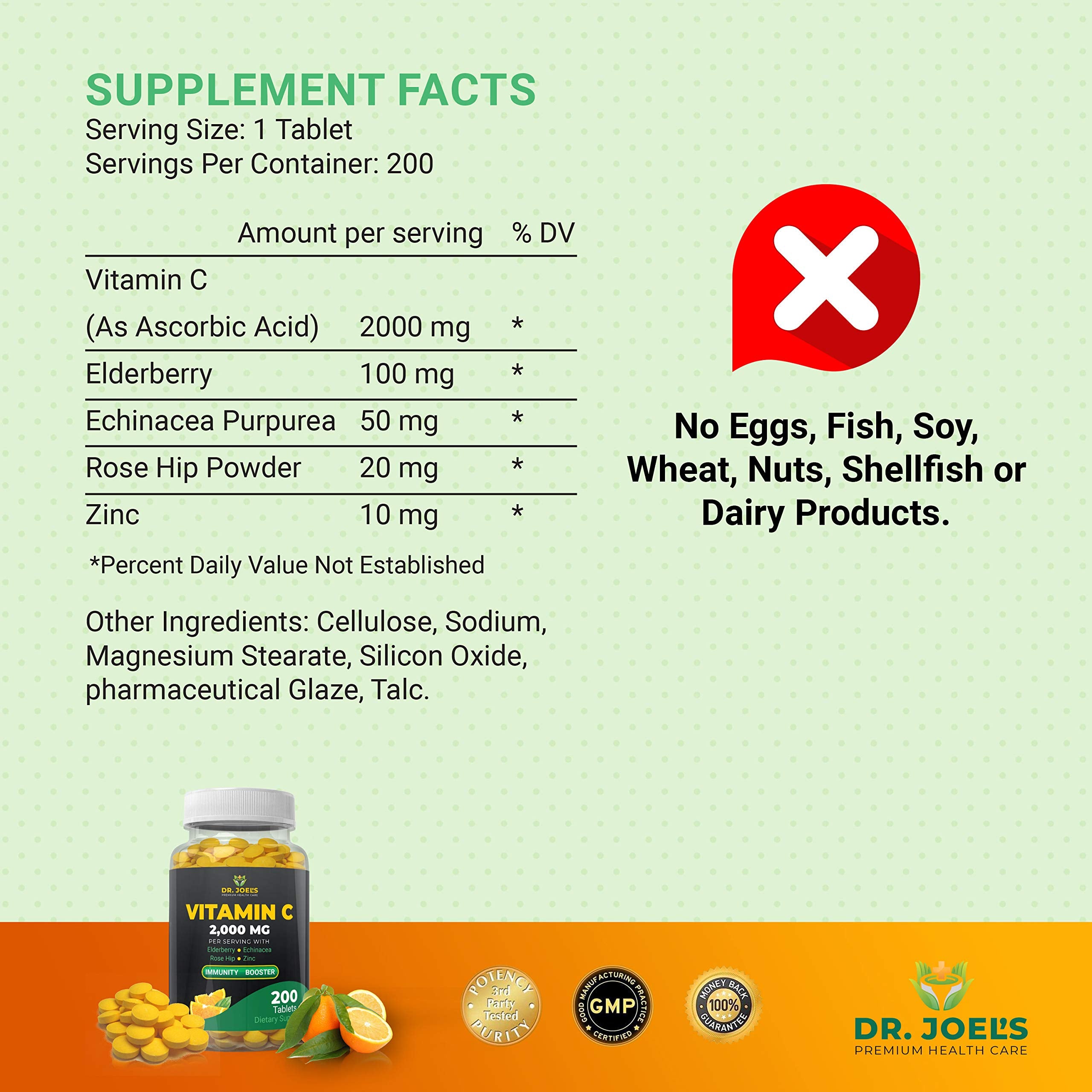 Dr. JOEL'S Immune bottle label closeup for high-potency vitamin C.
