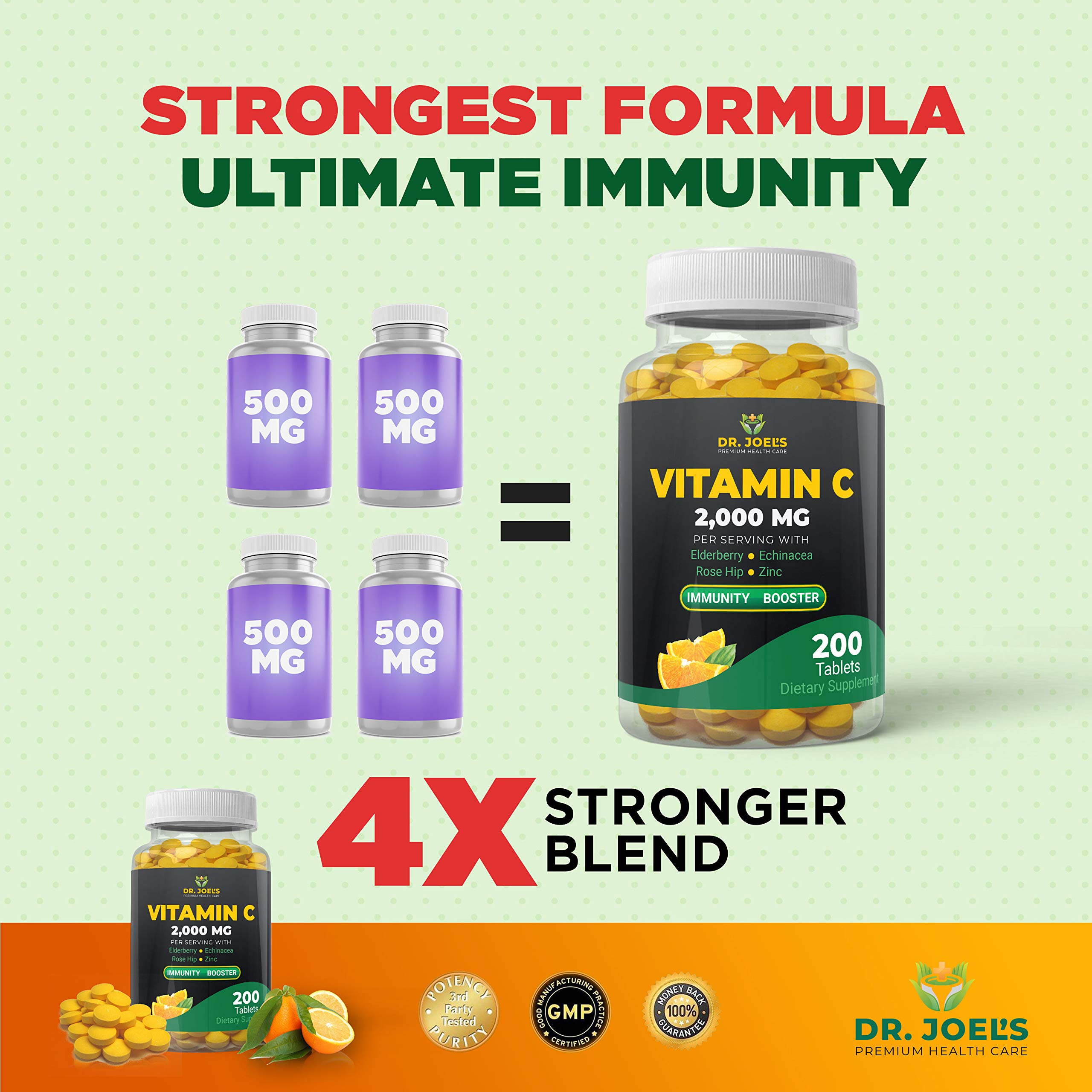 Dr. JOEL'S Immune 200-count tablets image showing convenient daily vitamin C.