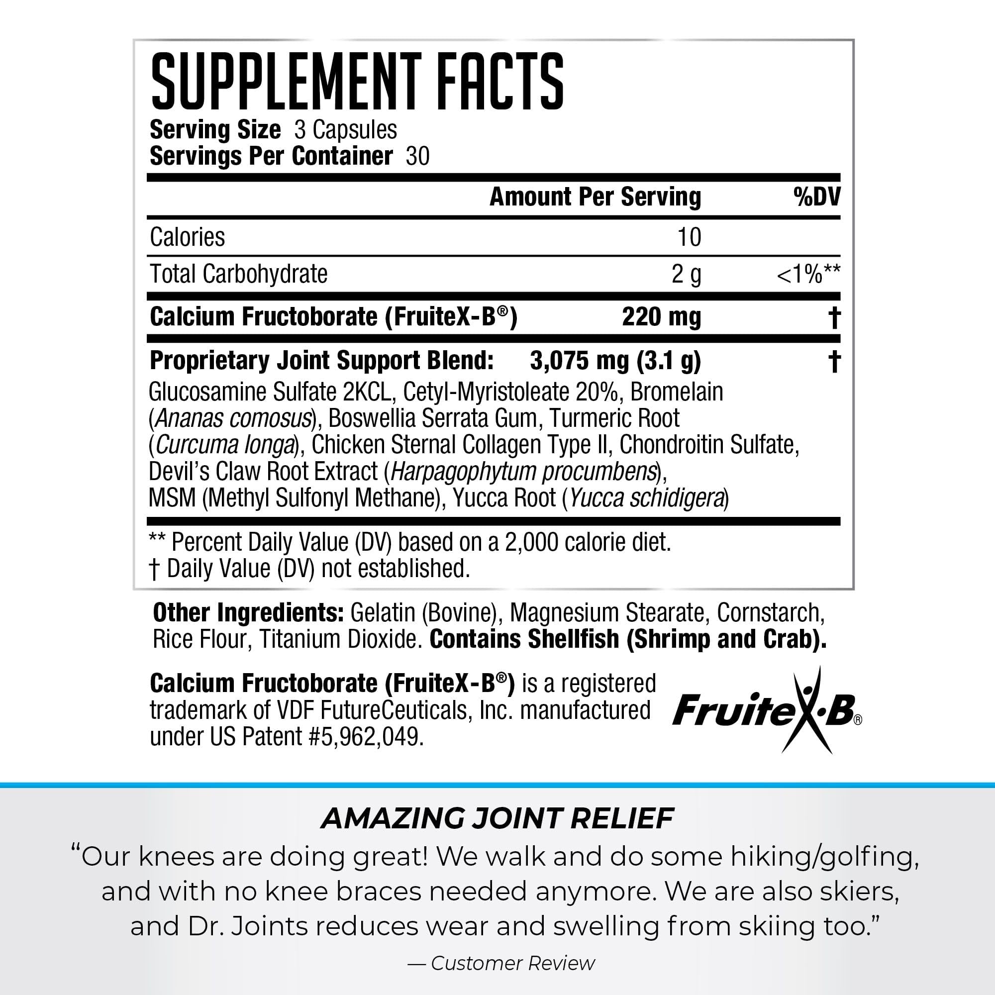 Dr. Joints NDS Nutrition Advanced bottle back label highlighting ingredients for mobility