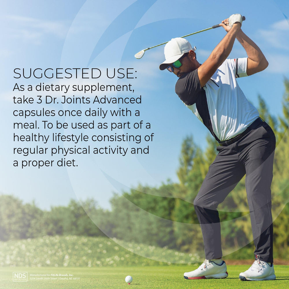 Dr. Joints NDS Nutrition Advanced turmeric visual suggesting relief from stiffness
