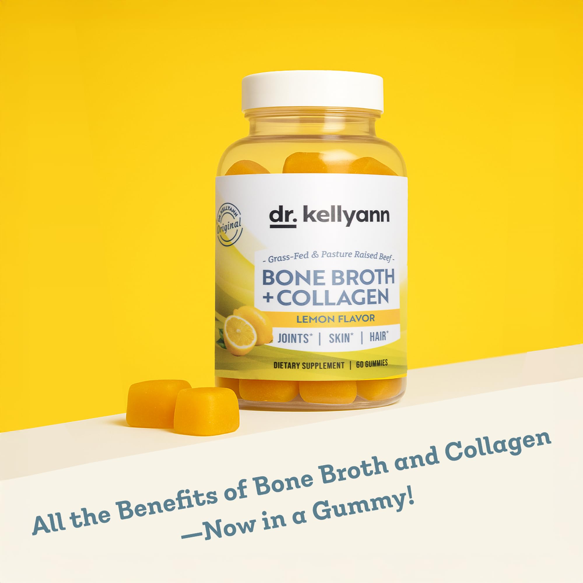 Dr. Kellyann gummies lemon close-up reveals texture and potential hair and nail nourishment.