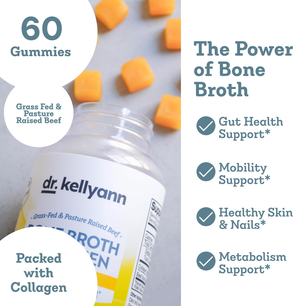 Dr. Kellyann label on lemon gummies highlights grass-fed ingredients and clean formula.