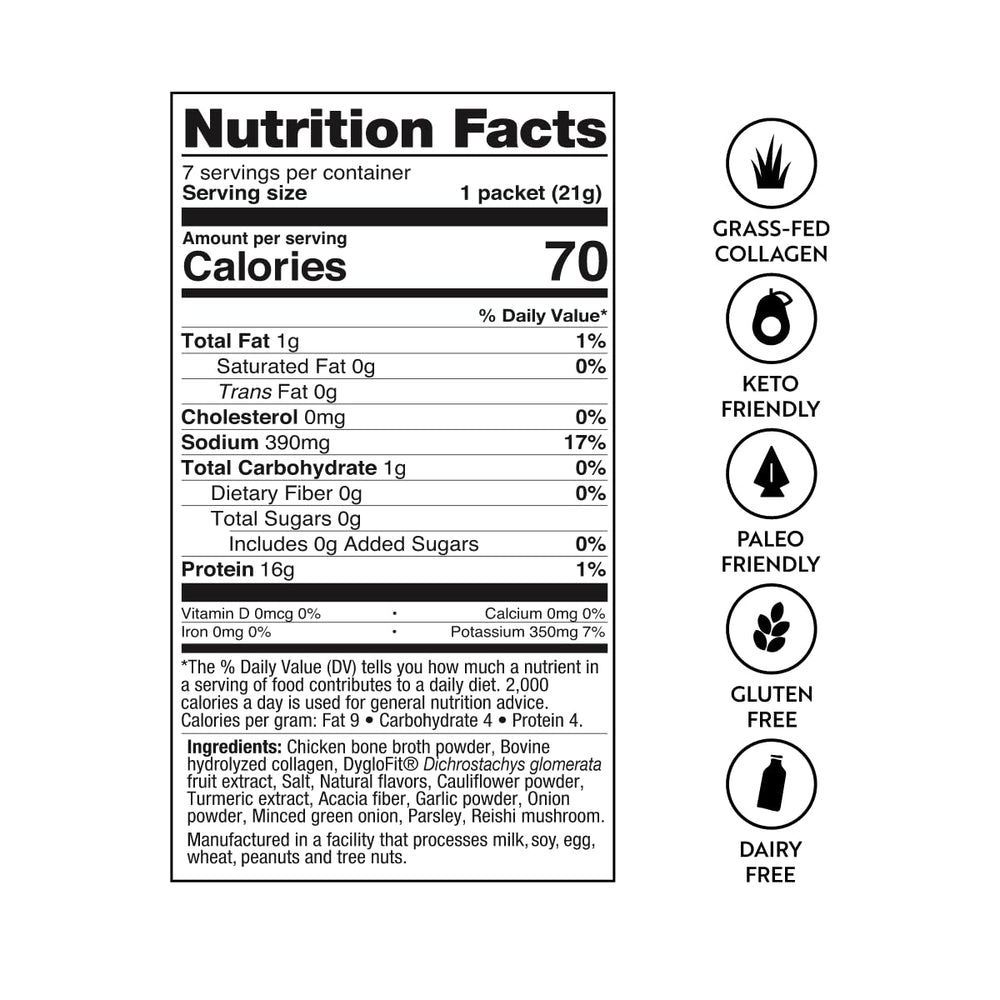 Dr. Kellyann Fast Track Bone Broth packets in a mug for a protein-rich, comforting sip