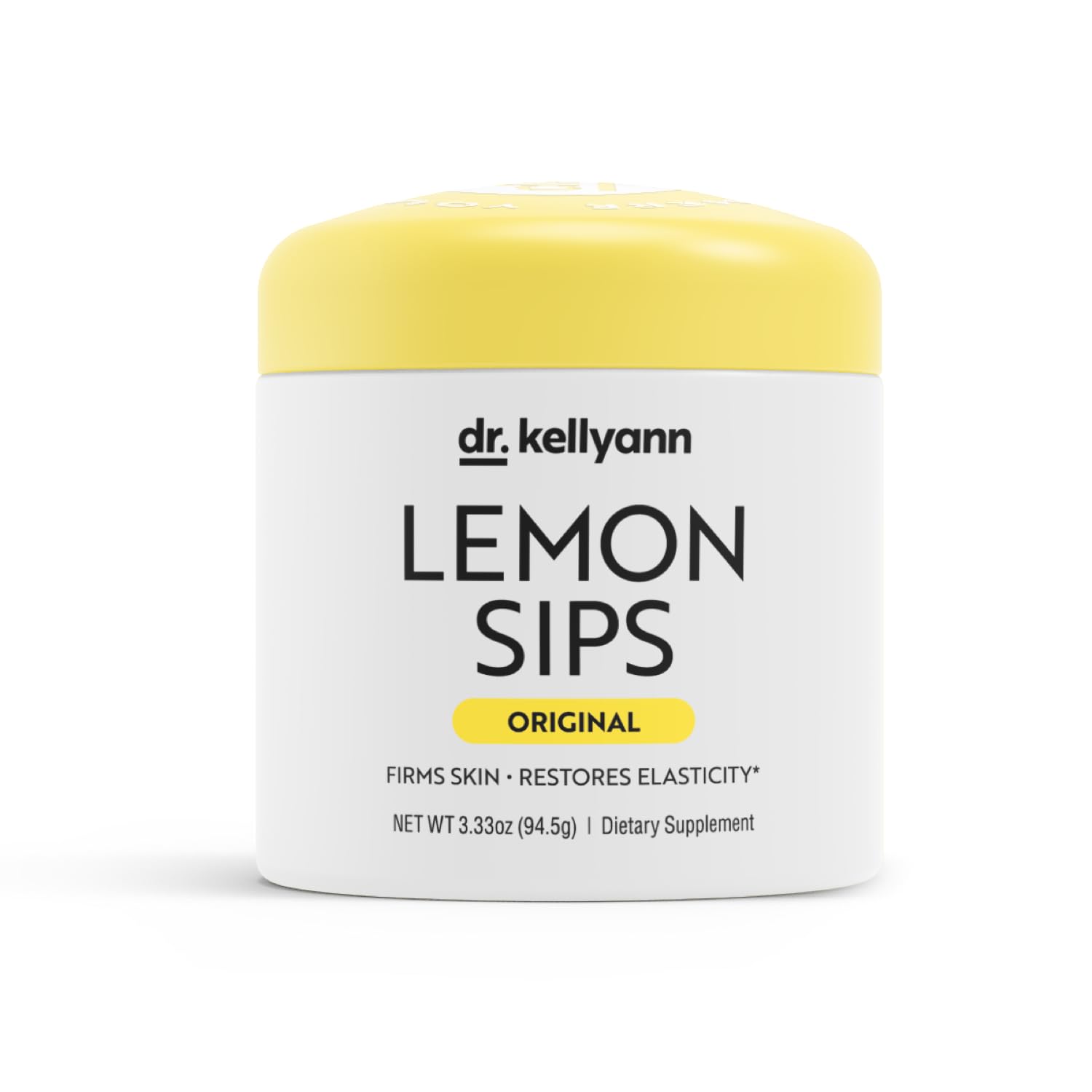 Dr. Kellyann Lemon Sips bottle on a kitchen counter for easy hydration.