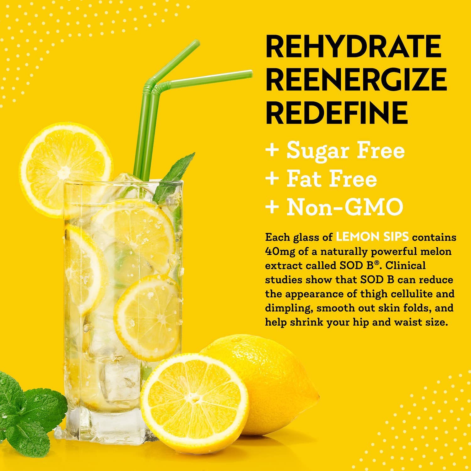 Dr. Kellyann Lemon Sips label highlighting cantaloupe extract.