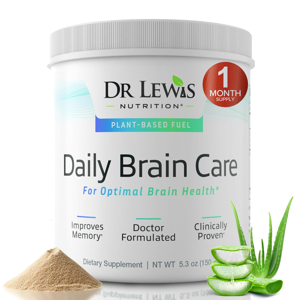 Dr Lewis Daily Brain Care powder bottle shown for daily mental support