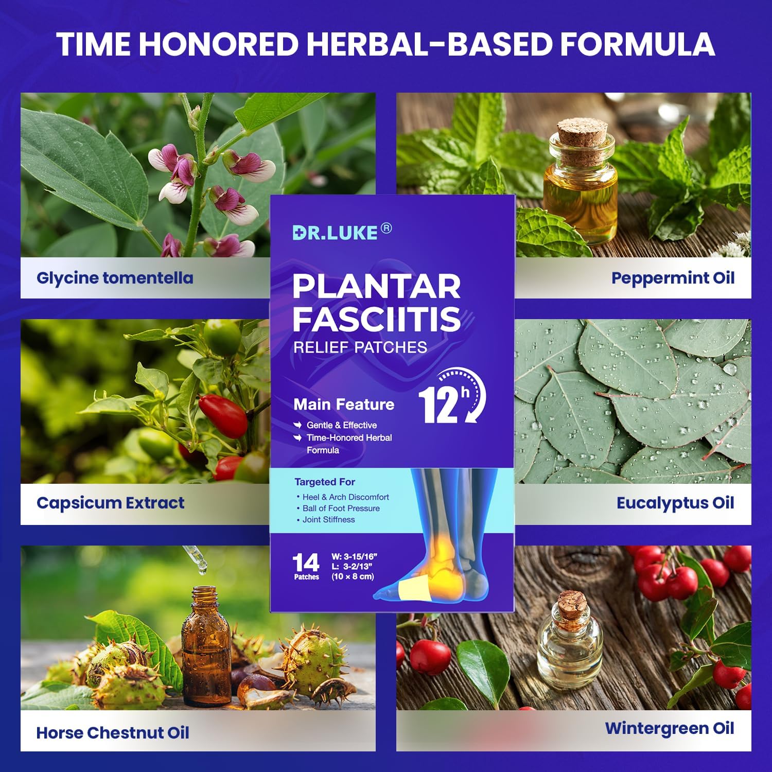 Dr. Luke packaging for plantar patches shown for home use.