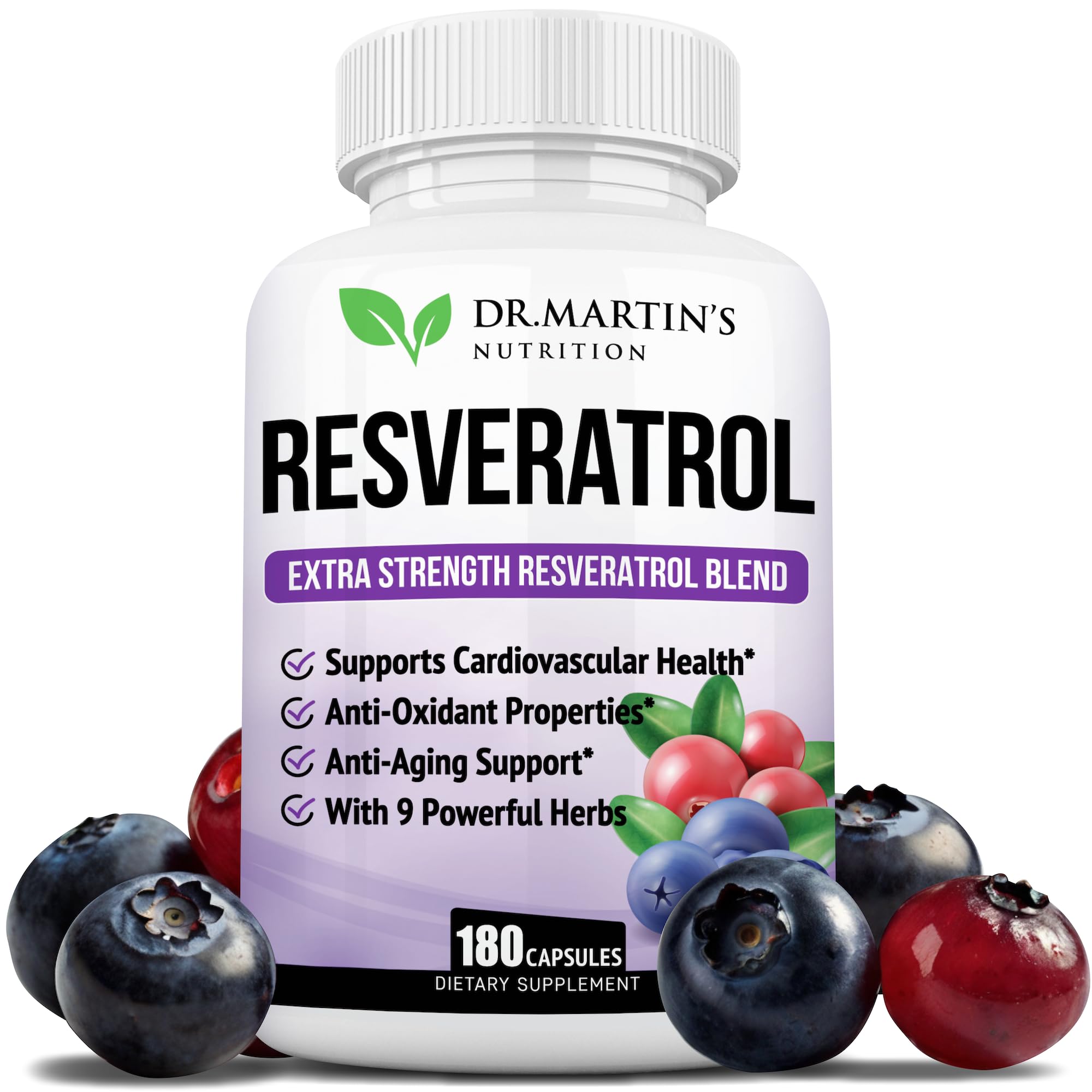 DR. MARTIN'S NUTRITION extra-strength resveratrol bottle front view for daily antioxidant support