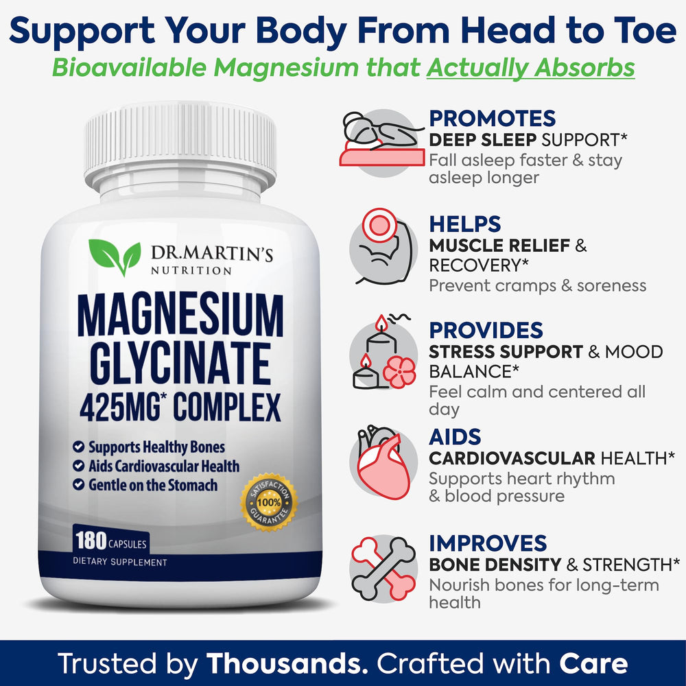 DR. MARTIN'S Nutrition magnesium glycinate capsules in veggie form for daily supplementation