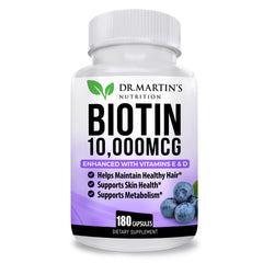 DR. MARTIN'S Potent Biotin bottle showcasing hair, skin and nails support