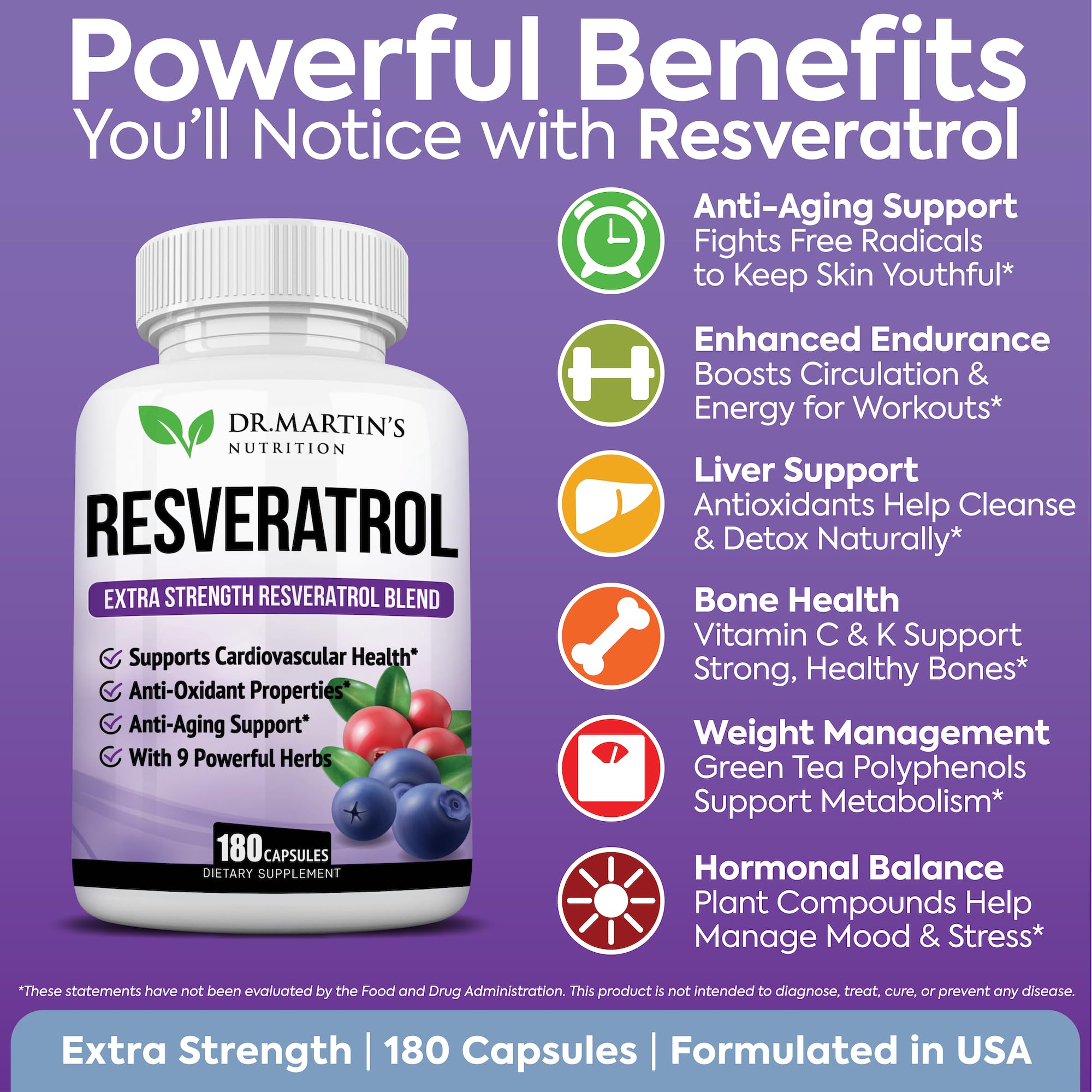 DR. MARTIN'S NUTRITION resveratrol capsules close-up highlighting the supplement form