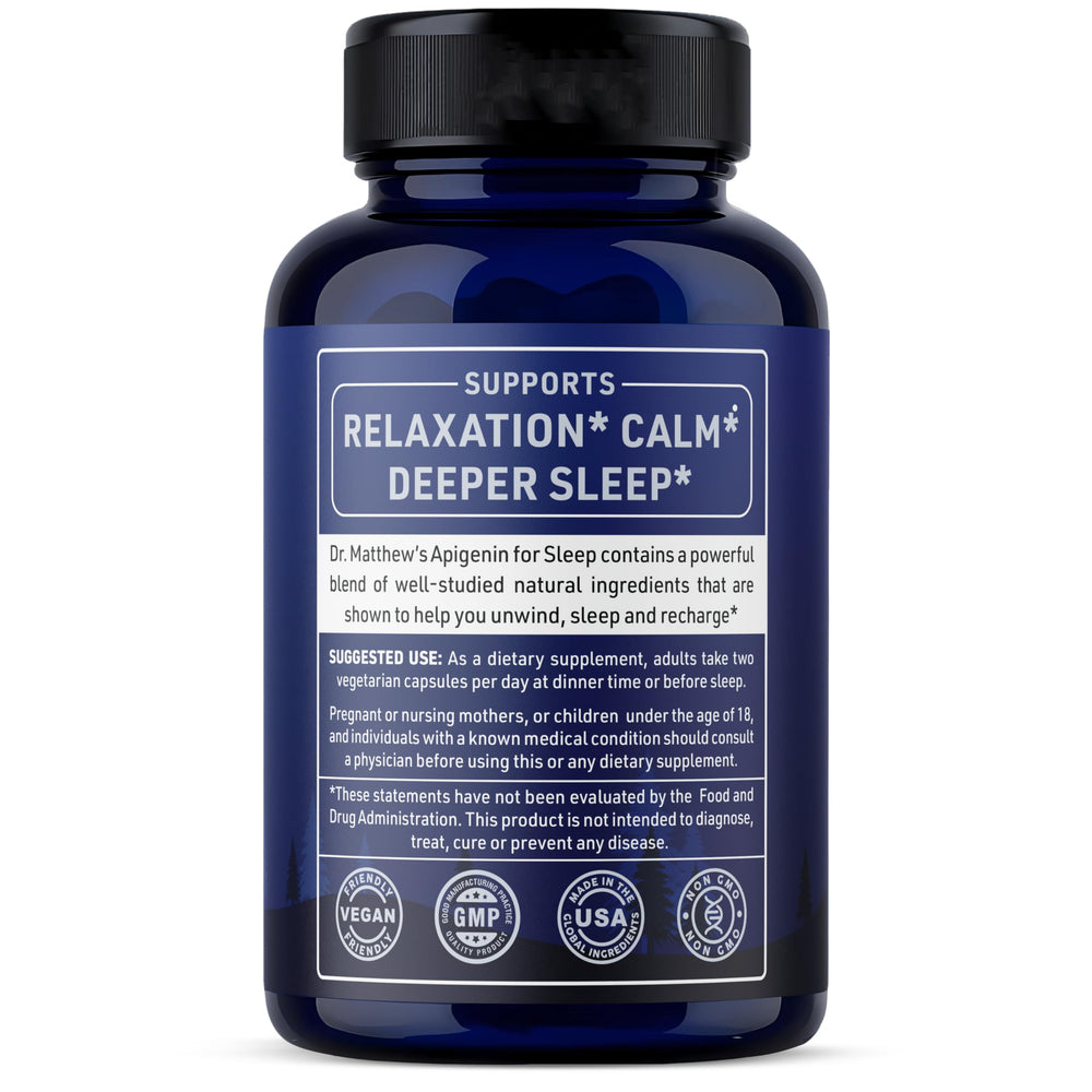 Dr. Matthew Apigenin Sleep bedside routine idea for wind-down.