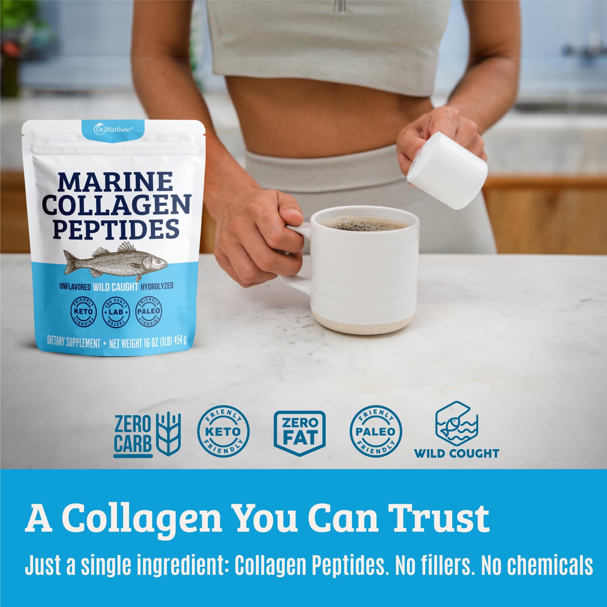 Hair and nails look stronger with Dr. Matthew Marine Collagen.