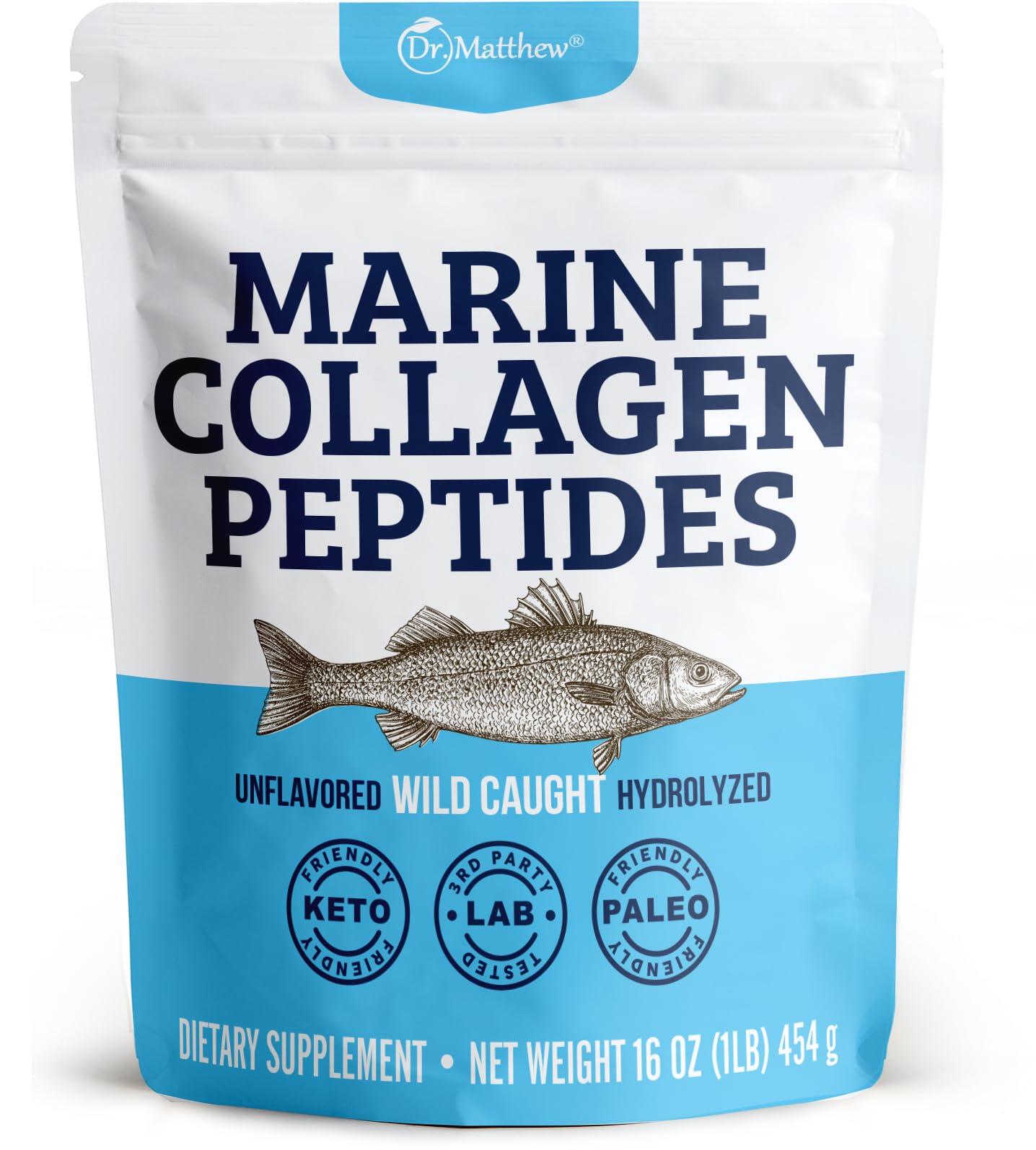 Dr. Matthew Marine Collagen Powder bottle supporting joint health and skin vitality.