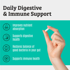 Closeup of Dr. Matthew probiotic capsules ready to take.